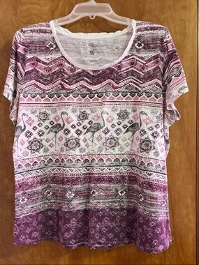 Indigo Pink and Purple Flamingo Print Short Sleeve Tee